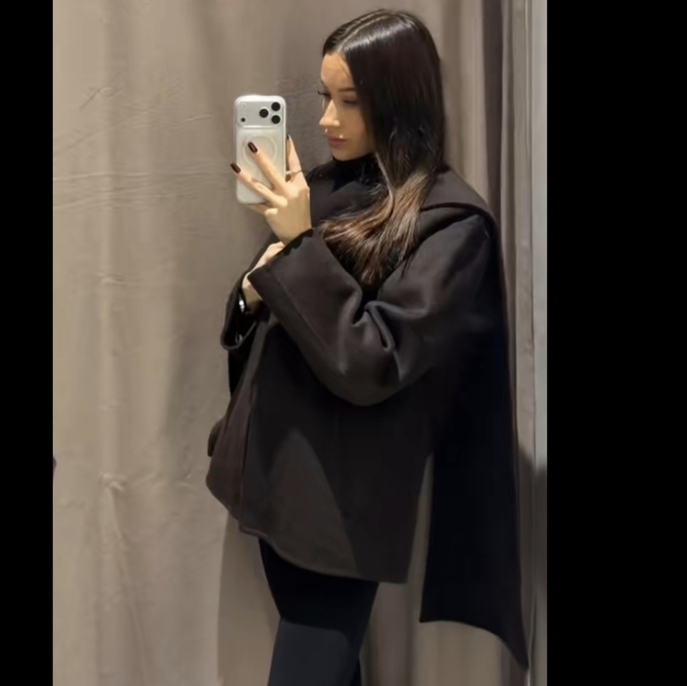 Zara Wool Blend Coat with Scarf - Picture 5 of 13